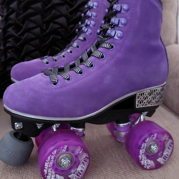 Evoke Crazy Skates Purple Suede Quad Roller Skates - Picture 1 of 11